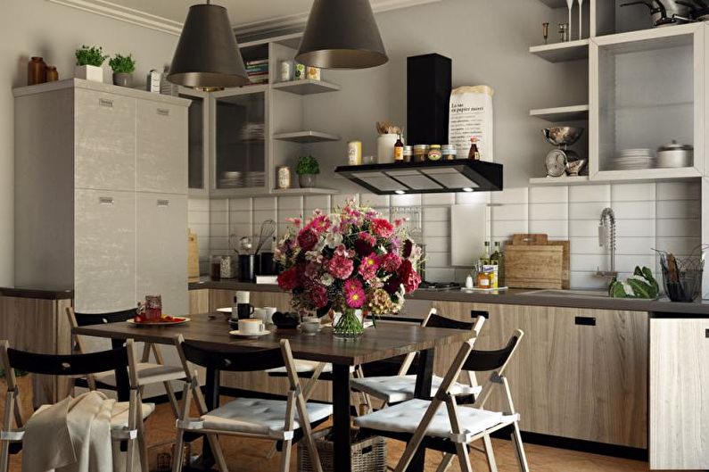 Bucătărie eclectică gri - design interior