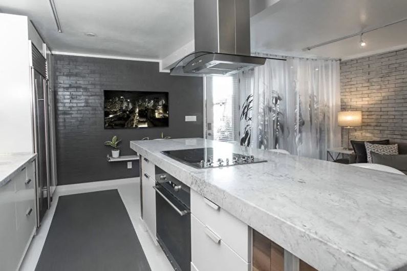Pilkos spalvos virtuvės dizainas - sienų dekoravimas