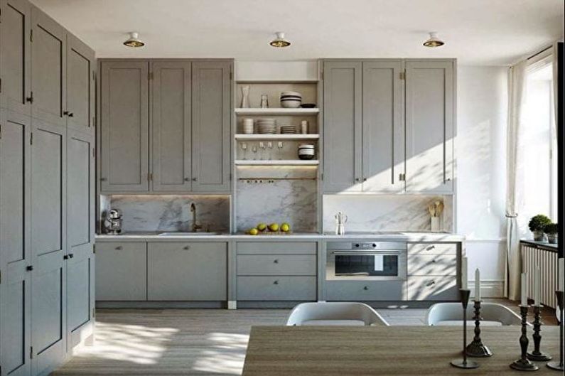 Sivi dizajn kuhinje - rasvjeta