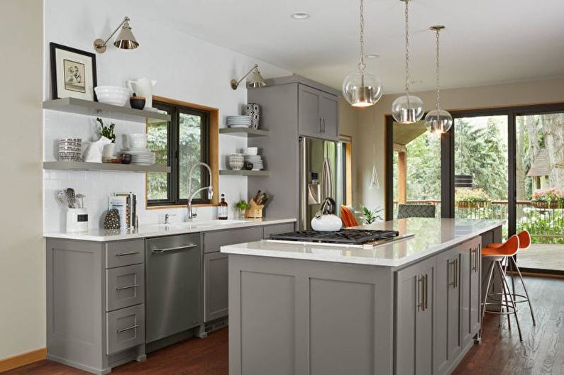 Virtuvės interjero dizainas pilkos spalvos - nuotrauka
