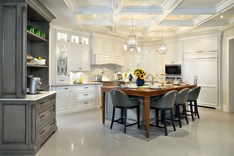 Virtuves interjera dizains pelēkā krāsā - foto