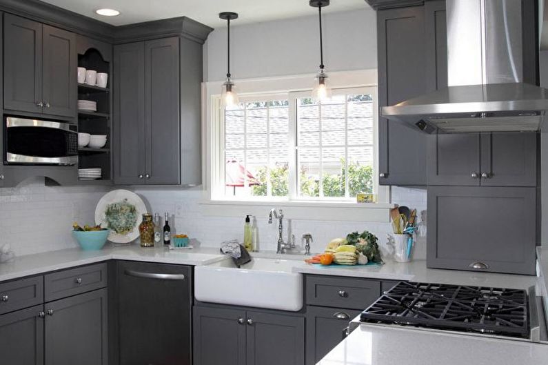 Дизајн ентеријера кухиње у сивој боји - фотографија