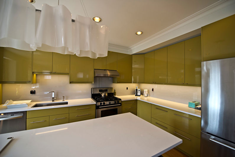 Modernaus stiliaus alyvuogių virtuvė - interjero dizainas