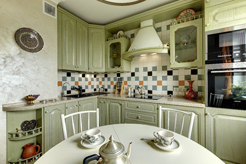 Cozinha de azeitona estilo provençal - Design de interiores