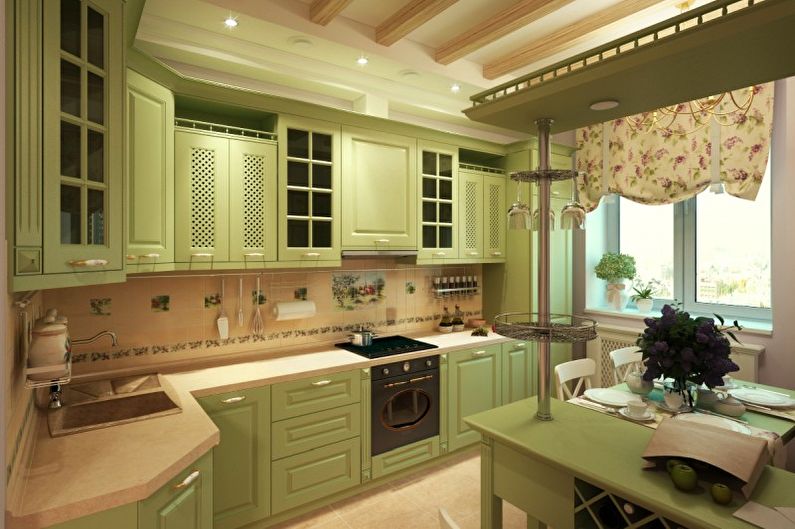 Conception de cuisine en olive - Finition de plafond