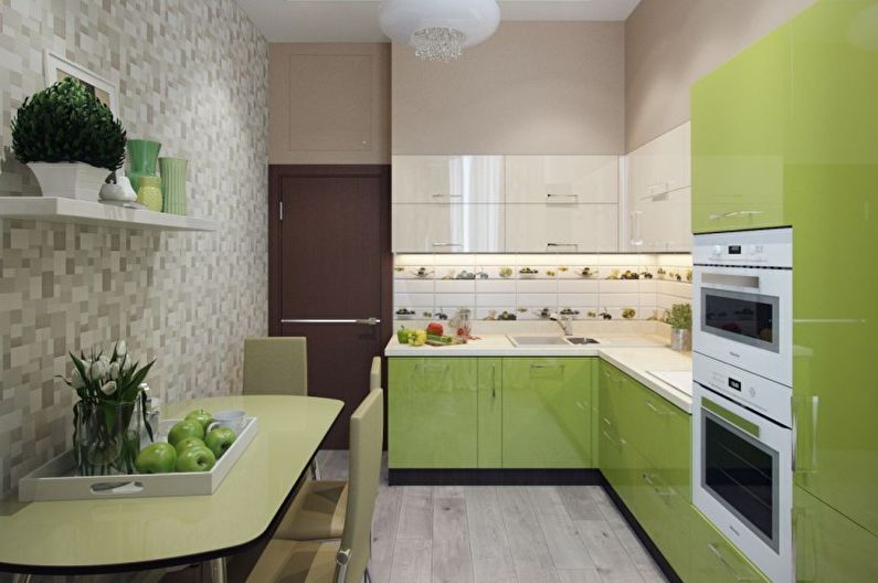 Интериорен дизайн на кухня в маслинови тонове - снимка