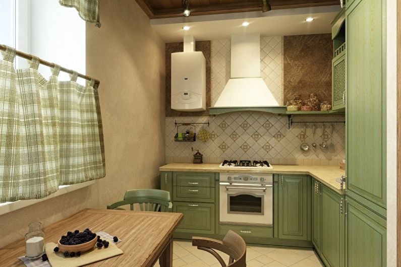 Virtuvės interjero dizainas alyvuogių tonuose - nuotrauka