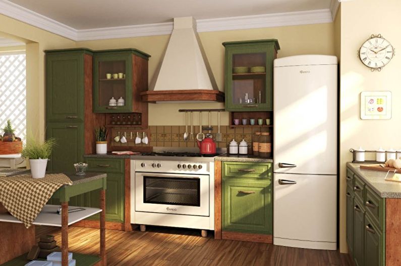 Virtuves interjera dizains olīvu toņos - foto