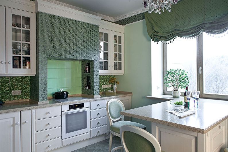 Virtuvės interjero dizainas alyvuogių tonuose - nuotrauka
