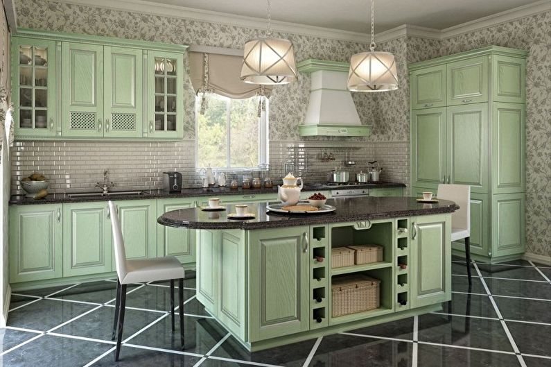 Дизајн ентеријера кухиње у маслинастим тоновима - фото