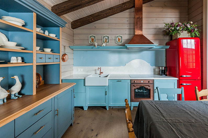 Provanso stiliaus turkio spalvos virtuvė - interjero dizainas
