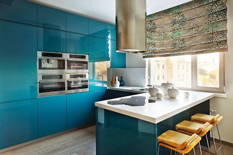 Tirkīza virtuve modernā stilā - interjera dizains