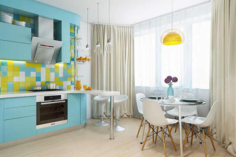 Virtuves dizains tirkīza krāsā - sienu dekorēšana