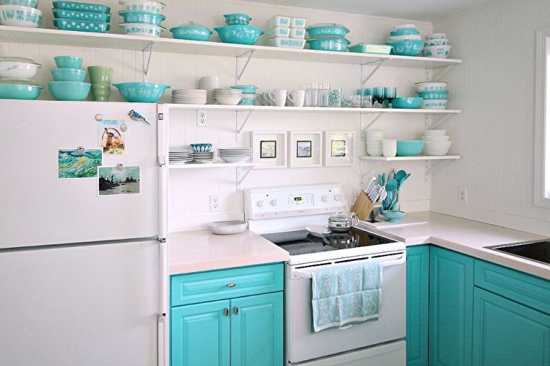 Virtuvės interjero dizainas turkio spalvos tonais - nuotrauka