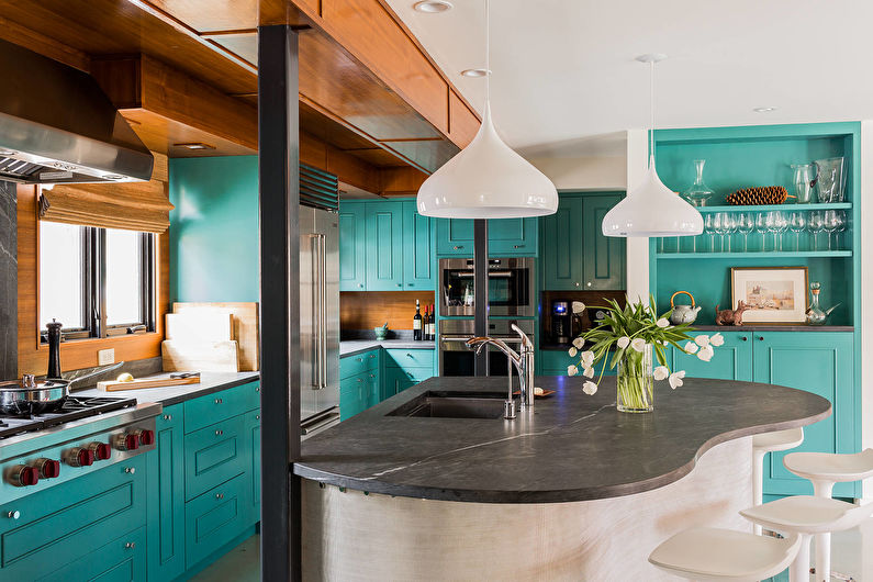 Projekt wnętrz kuchni w turkusowych kolorach - zdjęcie