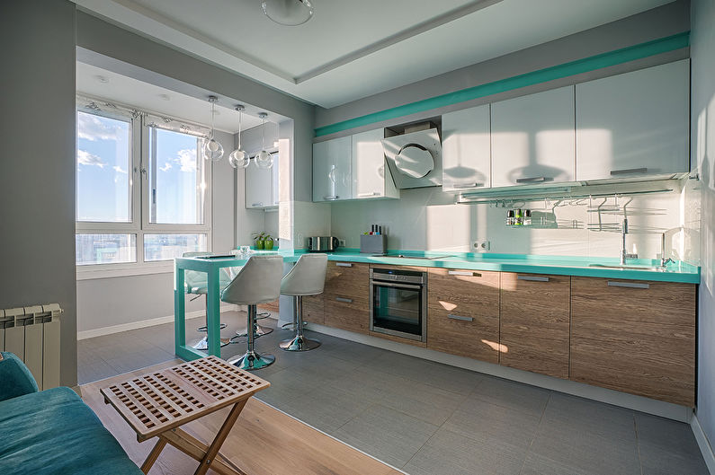 Návrh interiéru kuchyně v tyrkysových tónech - foto