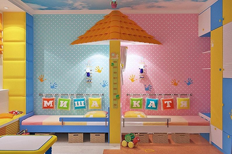 Design av ett barnrum för en pojke och en flicka - Zoning