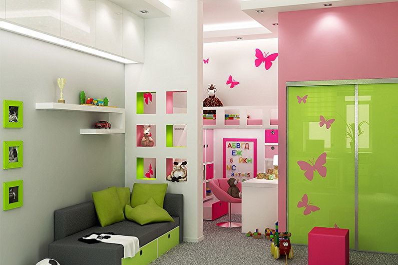 Reka bentuk bilik kanak-kanak untuk lelaki dan perempuan - Zoning