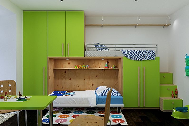Bērnu istabas dizains zēnam un meitenei - stils
