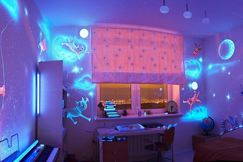 Дизайн на детска стая за момче и момиче - Осветление и декор