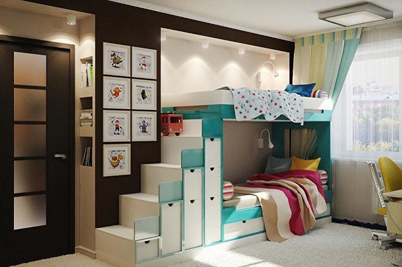Design interior al unei camere pentru copii pentru un băiat și o fată - fotografie