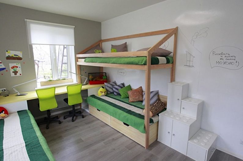 Diseño interior de una habitación infantil para un niño y una niña - foto