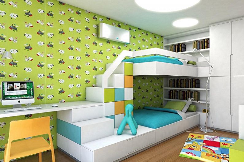 Εσωτερική διακόσμηση παιδικού δωματίου για αγόρι και κορίτσι - φωτογραφία