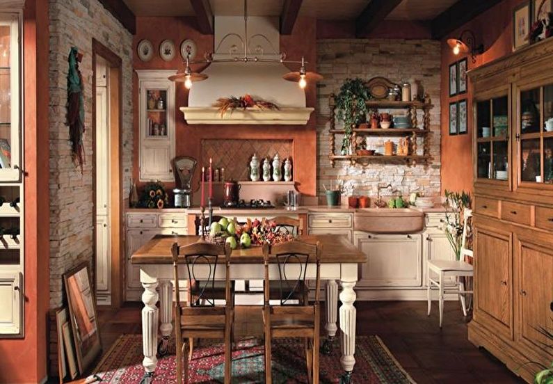 Design interior al bucătăriei în stilul țării - fotografie