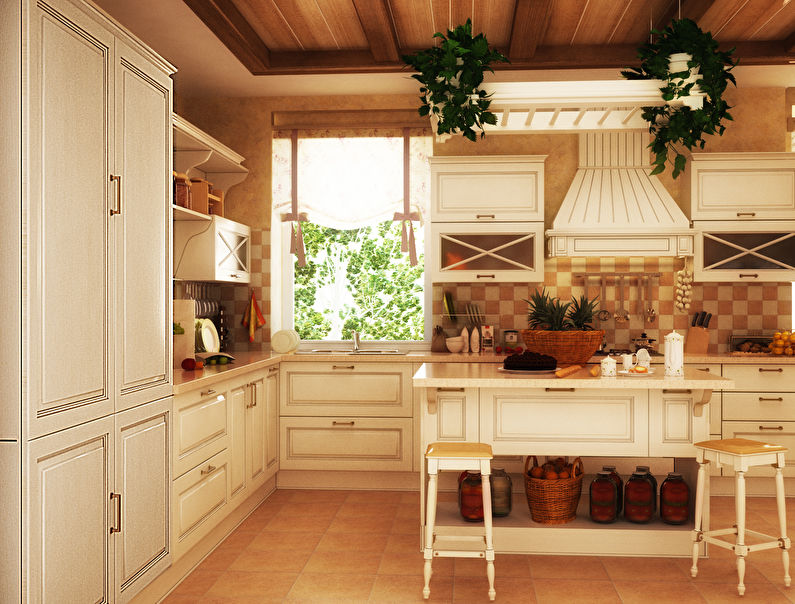 Interiørdesign av kjøkken i landlig stil - foto