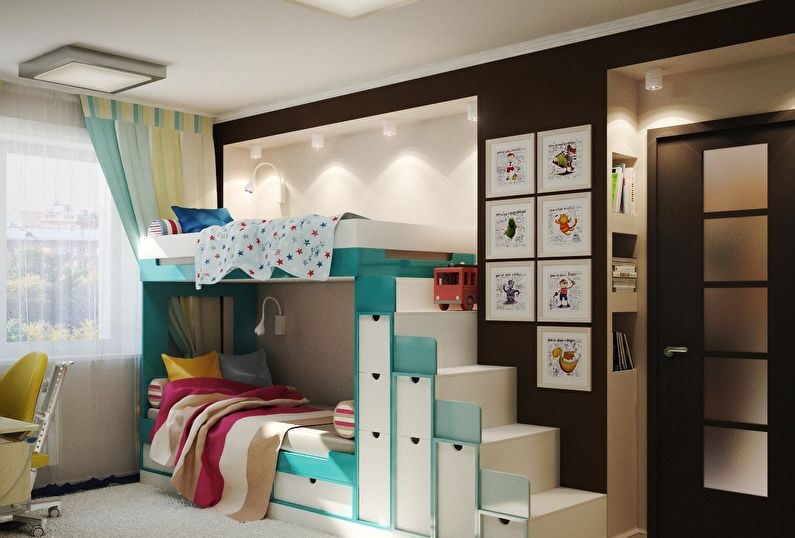 Návrh interiéru dětského pokoje pro heterosexuální děti
