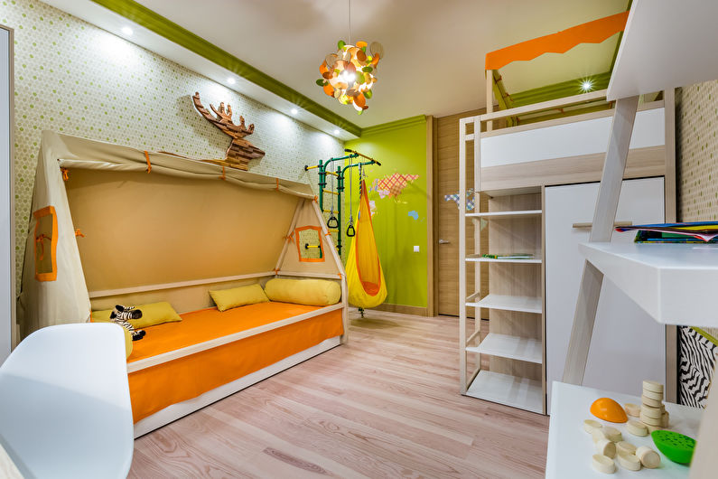 Aménagement intérieur d'une chambre d'enfant pour enfants hétérosexuels