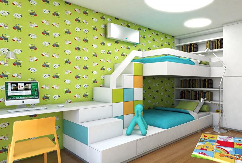 Návrh interiéru dětského pokoje pro heterosexuální děti