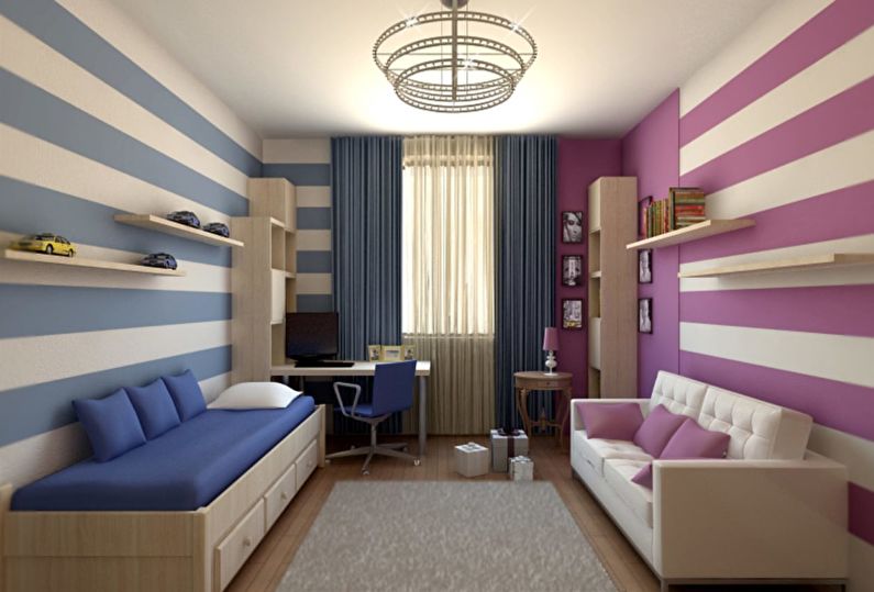 Design interior al camerei pentru copii heterosexuali