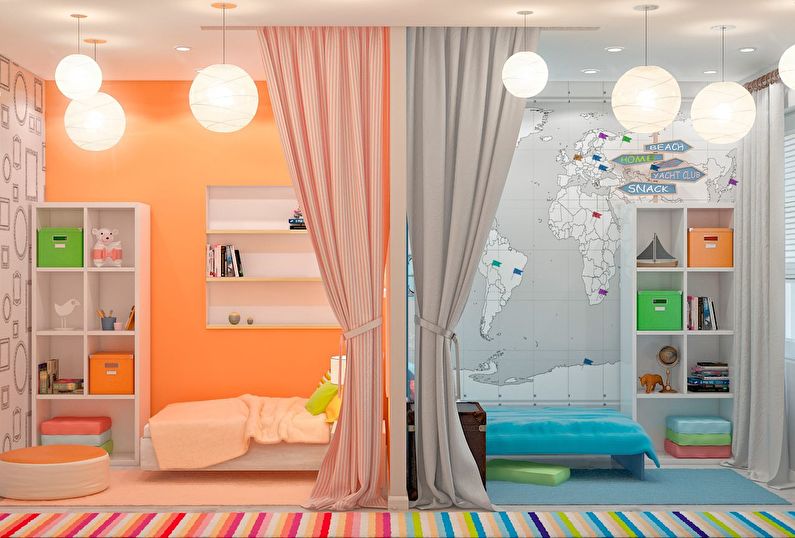 Interior design of a children's room for heterosexual children