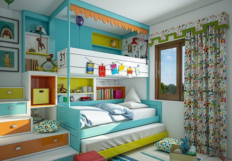 Design de interiores de um quarto infantil para crianças heterossexuais