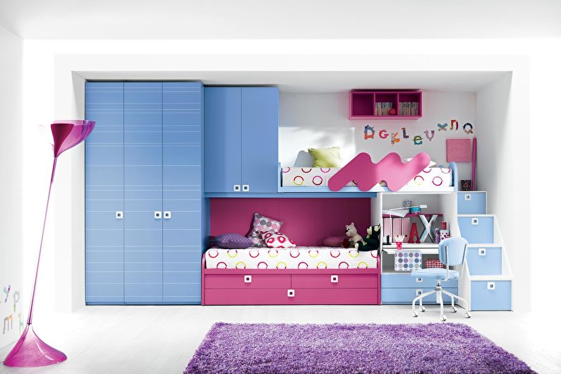 Heteroszexuális gyermekek számára kialakított gyermekszoba belsőépítészete