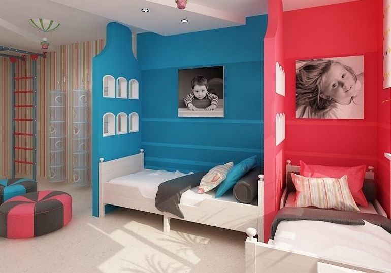 Dizajn interijera dječje sobe za heteroseksualnu djecu