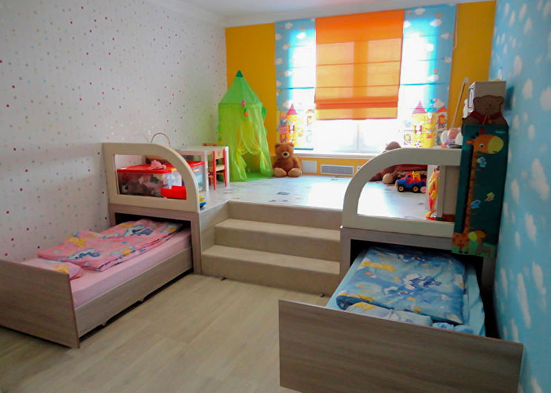 Bērnu istabas interjera dizains heteroseksuāliem bērniem