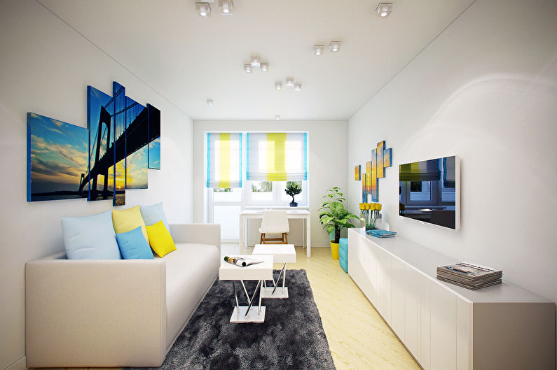 Hvit stue i Khrusjtsjov - interiørdesign