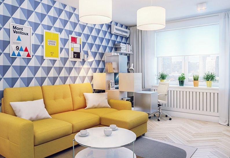Плава дневна соба у Хрушчову - дизајн ентеријера