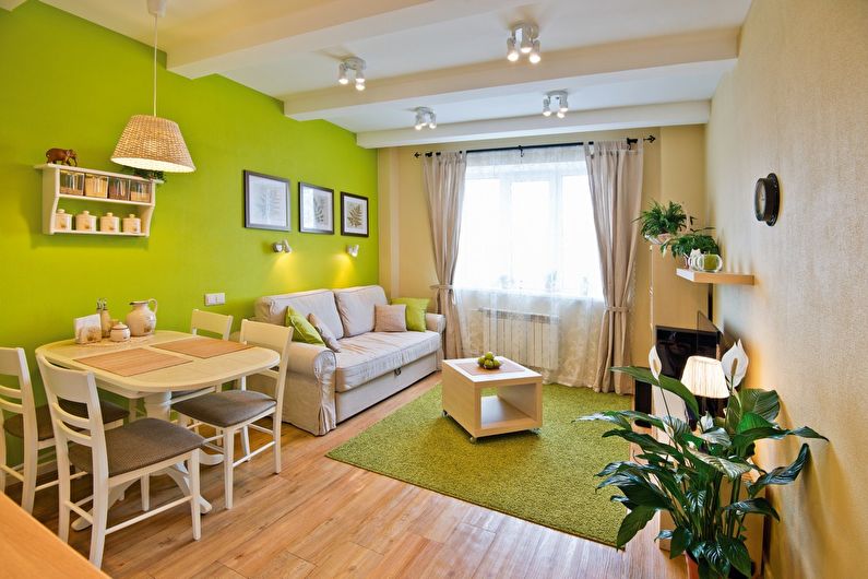 Grønn stue i Khrusjtsjov - interiørdesign