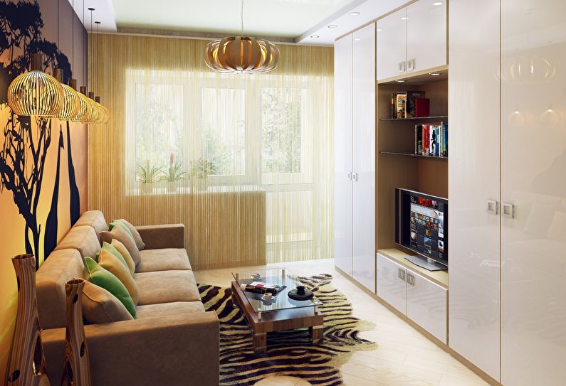 Design de interiores de uma sala de estar em Khrushchev - foto