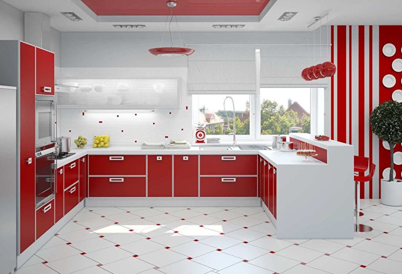 Jūgendstila sarkanā virtuve - interjera dizains
