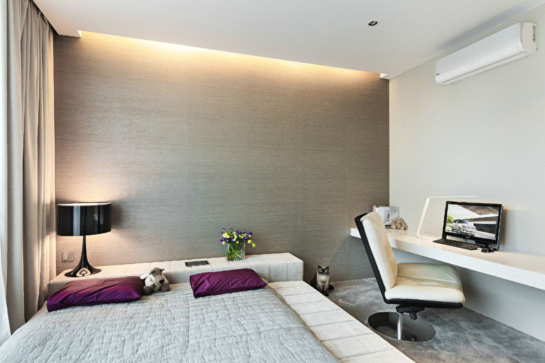 Wnętrze sypialni w stylu minimalizmu, 19 m.kw. - zdjęcie 1