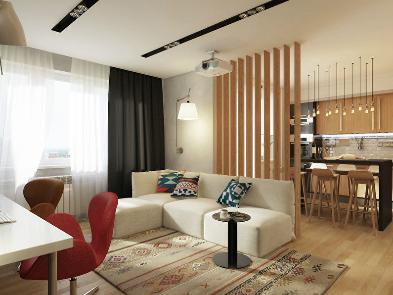 Wood & Stone: One-Room Apartment Design