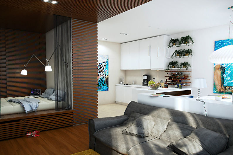 „Tema marină”: proiect al unui apartament mic, 60 m2