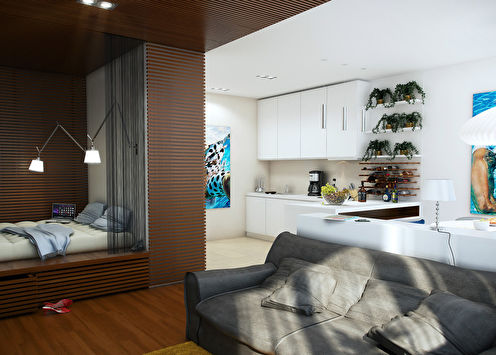 “Tema marinho”: Projeto de um pequeno apartamento, 60 m2