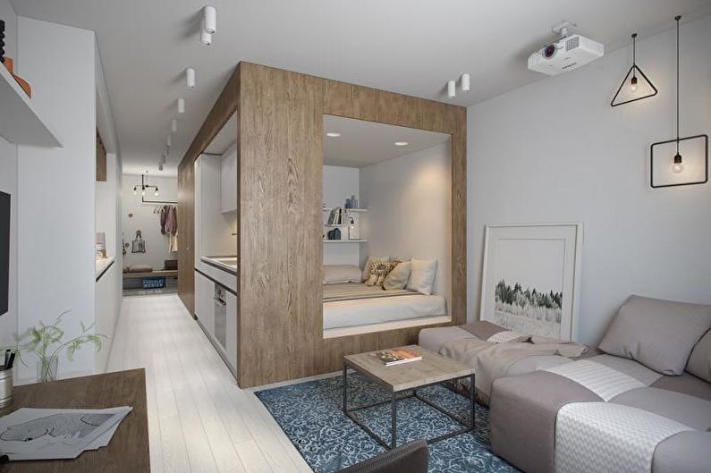 Projeto de um apartamento de um quarto de 30 m2 - Layout e zoneamento