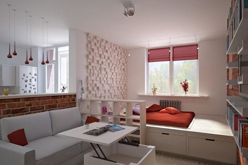 Jednopokojový bytový design 30 m² - Pódium