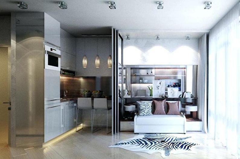 Design de interiores de um apartamento de um quarto de 30 m2 - Foto